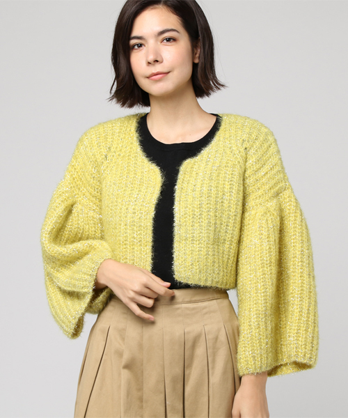 onespo（ワンスポ）の「ラメモヘアカーデ（カーディガン/ボレロ・レディース・ブラック/ピンク/イエロー/アイボリー・M）」の12枚目の写真