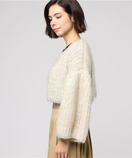 onespo（ワンスポ）の「ラメモヘアカーデ（カーディガン/ボレロ・レディース・ブラック/ピンク/イエロー/アイボリー・M）」の5枚目の写真