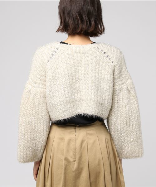 onespo（ワンスポ）の「ラメモヘアカーデ（カーディガン/ボレロ・レディース・ブラック/ピンク/イエロー/アイボリー・M）」の6枚目の写真