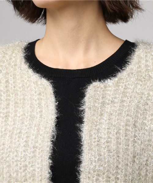 onespo（ワンスポ）の「ラメモヘアカーデ（カーディガン/ボレロ・レディース・ブラック/ピンク/イエロー/アイボリー・M）」の7枚目の写真