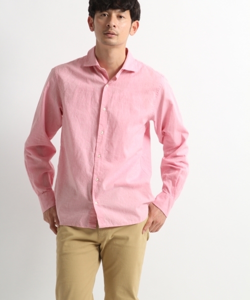 BLISS POINT（ブリスポイント）の「コットンリネンワイドシャツ長袖/780426（シャツ/ブラウス・メンズ・ホワイト/カーキ/ピンク/ライトブルー/オレンジ/その他1・MEDIUM/LARGE）」の4枚目の写真