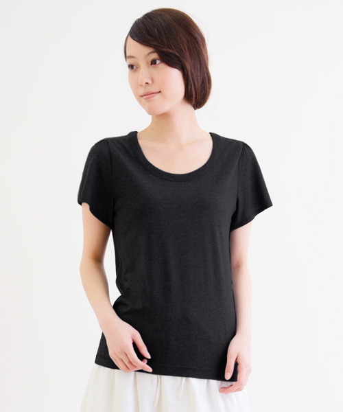 NIMES（ニーム）の「Ly/C天竺/テレコ 半袖P/O（Tシャツ/カットソー・レディース・トップグレー/ブルー/ブラック/パープル/オフホワイト・ONE SIZE）」の3枚目の写真