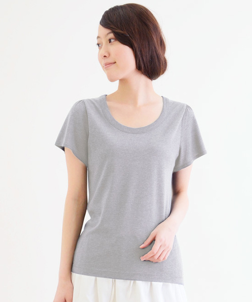 NIMES（ニーム）の「Ly/C天竺/テレコ 半袖P/O（Tシャツ/カットソー・レディース・トップグレー/ブルー/ブラック/パープル/オフホワイト・ONE SIZE）」の4枚目の写真