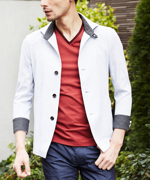 MICHEL KLEIN HOMME (ミッシェルクランオム)の「シャツブルゾン(TSメイサイ)(シャツ/ブラウス・メンズ・カーキ/ライトグレー/ブラック・46/51/48)」の2枚目の写真