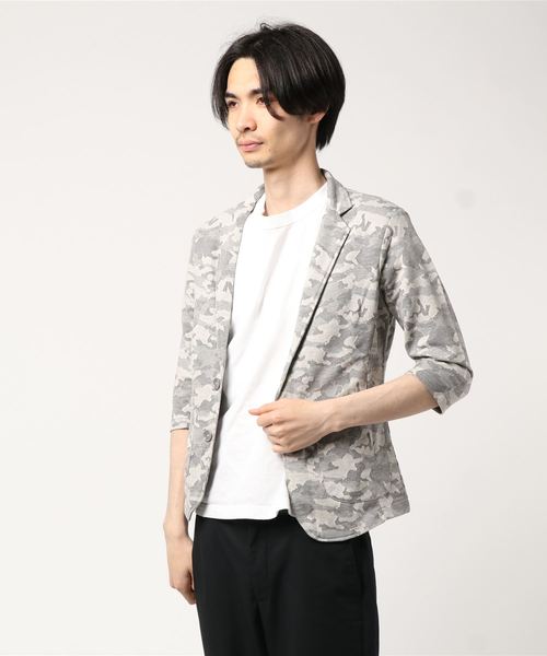 ジャガード迷彩カモフラージュ柄7分袖テーラードジャケット テーラードジャケット Styleblock スタイルブロック のファッション通販 Zozotown