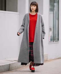 Munich | イタリーダブルフェイスウール　ノーカラーコート(ノーカラーコート)