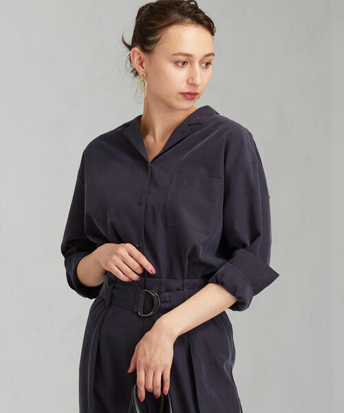 green label relaxing(グリーンレーベルリラクシング)の「FM オープンカラー シャツ(シャツ/ブラウス・レディース・ベージュ/ネイビー/ブラウン・FREE)」の3枚目の写真