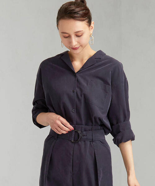 green label relaxing(グリーンレーベルリラクシング)の「FM オープンカラー シャツ(シャツ/ブラウス・レディース・ベージュ/ネイビー/ブラウン・FREE)」の5枚目の写真