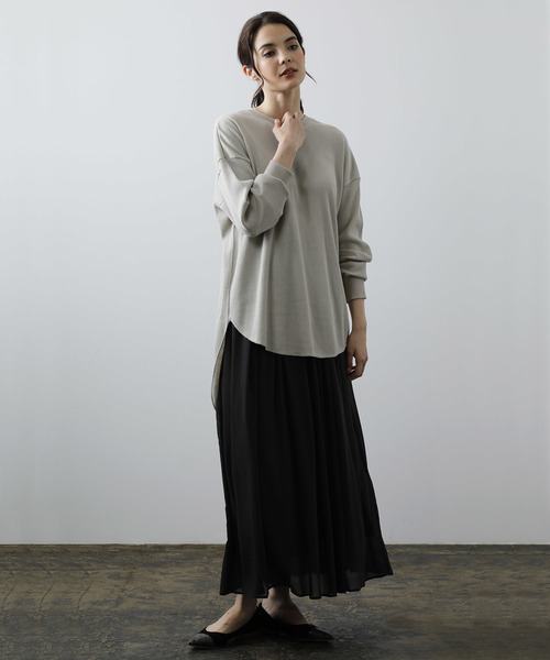 バックヘンリーワッフルチュニック Tシャツ トップス カットソー Ouvrage Ouvrage Classe ウヴラージュクラス のファッション