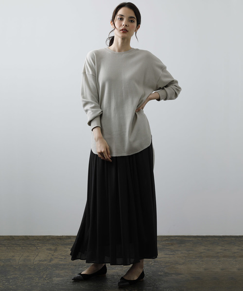 バックヘンリーワッフルチュニック Tシャツ トップス カットソー Ouvrage Ouvrage Classe ウヴラージュクラス のファッション