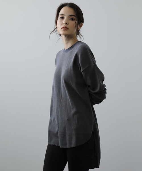 バックヘンリーワッフルチュニック Tシャツ トップス カットソー Ouvrage Ouvrage Classe ウヴラージュクラス のファッション