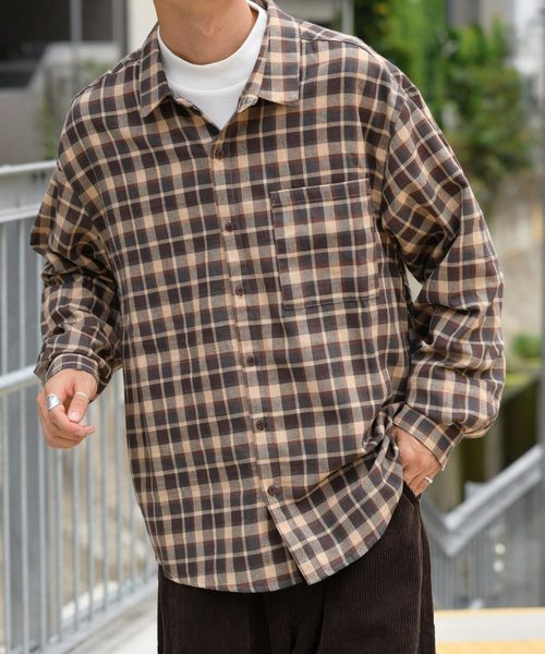 kutir（クティール）の「ヴィンテージチェックシャツ（シャツ/ブラウス・メンズ・ダークブラウン/ベージュ/ライトベージュ・MEDIUM/LARGE）」の3枚目の写真