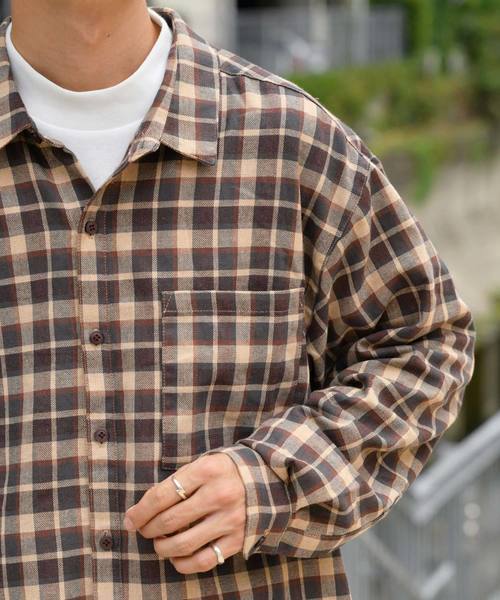 kutir（クティール）の「ヴィンテージチェックシャツ（シャツ/ブラウス・メンズ・ダークブラウン/ベージュ/ライトベージュ・MEDIUM/LARGE）」の18枚目の写真