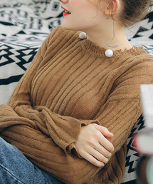 Knit Mix | 【Knit Mix】2019秋冬 ダメージ加工 モヘアリブニット(ニット/セーター)