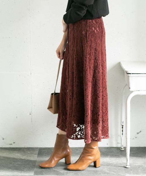超美品アーバンリサーチロッソROSSOフラワー　レース　モール　ロングスカート 超美品アーバンリサーチロッソROSSOフラワーレースモールロング