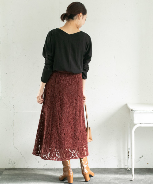 URBAN RESEARCH ROSSO（アーバンリサーチロッソ）の「フラワーレースモールスカート∴（スカート・レディース・ベージュ/ネイビー/ブラウン系その他/ブラック・38/36）」の8枚目の写真