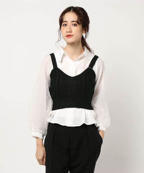 archives（アルシーヴ）の「ケーブルニットビスチェ+プリーツブラウス（シャツ/ブラウス・レディース・ブラック/ベージュ/ブラウン・MEDIUM）」の3枚目の写真