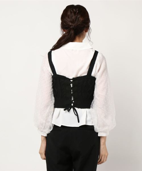 archives（アルシーヴ）の「ケーブルニットビスチェ+プリーツブラウス（シャツ/ブラウス・レディース・ブラック/ベージュ/ブラウン・MEDIUM）」の5枚目の写真