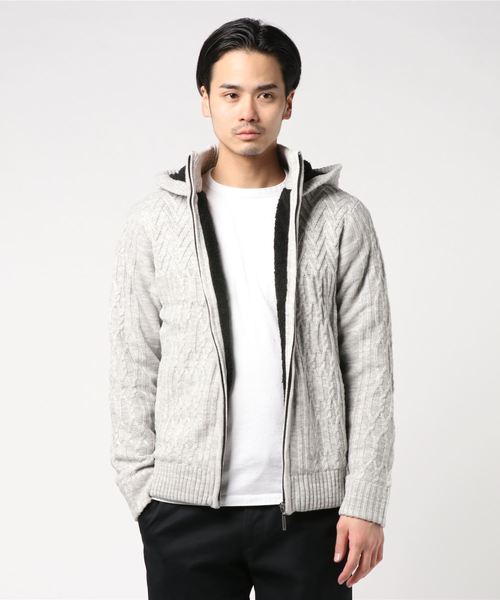 TAKA-Q(タカキュー)の「タカキューメンズ/TAKA-Q:MEN ヘリンボン切替スタンドジップ裏ボアニットアウター(ニット/セーター)」|グレー