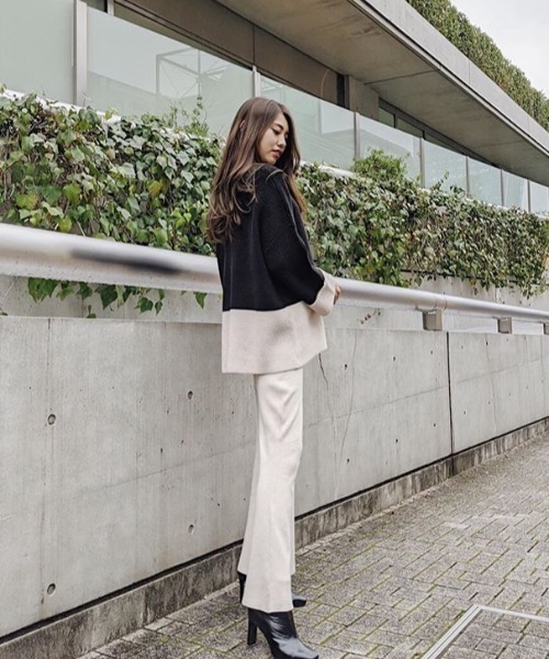 Knit その他パンツ パンツ R その他パンツ Rienda リエンダ のファッション セール Knit パンツ Bicolor ジャストウエストwide