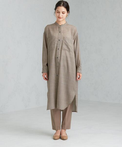 green label relaxing（グリーンレーベルリラクシング）の「FM ウーステッド ボイル シャツ ワンピース（ワンピース・レディース・オフホワイト/ブラウン/その他1/ブラック・FREE）」の5枚目の写真