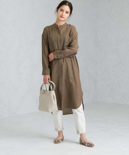 green label relaxing（グリーンレーベルリラクシング）の「FM ウーステッド ボイル シャツ ワンピース（ワンピース・レディース・オフホワイト/ブラウン/その他1/ブラック・FREE）」の6枚目の写真
