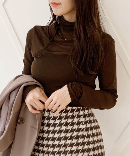 Loueme（ルエム）の「メロウハイネックシアーインナー（Tシャツ/カットソー・レディース・ホワイト/ブラック/アイボリー/ブラウン/グレー/ライトグレー/モカ/ライトグリーン/ピンク・FREE）」の8枚目の写真