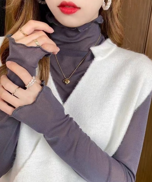 Loueme（ルエム）の「メロウハイネックシアーインナー（Tシャツ/カットソー・レディース・ホワイト/ブラック/アイボリー/ブラウン/グレー/ライトグレー/モカ/ライトグリーン/ピンク・FREE）」の7枚目の写真