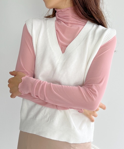 Loueme（ルエム）の「メロウハイネックシアーインナー（Tシャツ/カットソー・レディース・ホワイト/ブラック/アイボリー/ブラウン/グレー/ライトグレー/モカ/ライトグリーン/ピンク・FREE）」の2枚目の写真