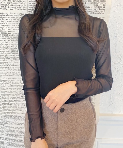 Loueme（ルエム）の「メロウハイネックシアーインナー（Tシャツ/カットソー・レディース・ホワイト/ブラック/アイボリー/ブラウン/グレー/ライトグレー/モカ/ライトグリーン/ピンク・FREE）」の10枚目の写真