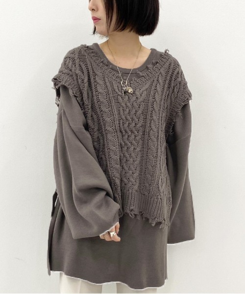 apres jour mignon（アプレジュールミニョン）の「メニーウェイニット/ニットベスト＋プルオーバーセット【ZOZOTOWN限定アイテム】（ニット/セーター・レディース・ブラック/ダークブラウン/パープル/アイボリー/ブルー系その他/ライトベージュ・X-LARGE/フリー）」の6枚目の写真