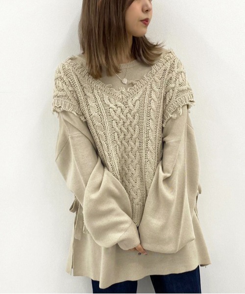 apres jour mignon（アプレジュールミニョン）の「メニーウェイニット/ニットベスト＋プルオーバーセット【ZOZOTOWN限定アイテム】（ニット/セーター・レディース・ブラック/ダークブラウン/パープル/アイボリー/ブルー系その他/ライトベージュ・X-LARGE/フリー）」の4枚目の写真