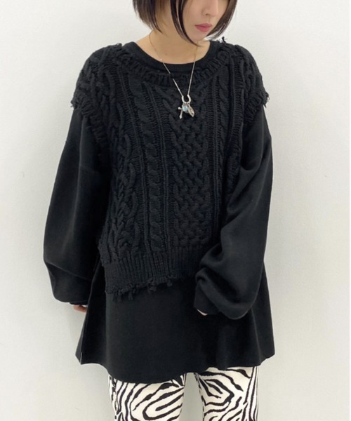 apres jour mignon（アプレジュールミニョン）の「メニーウェイニット/ニットベスト＋プルオーバーセット【ZOZOTOWN限定アイテム】（ニット/セーター・レディース・ブラック/ダークブラウン/パープル/アイボリー/ブルー系その他/ライトベージュ・X-LARGE/フリー）」の3枚目の写真