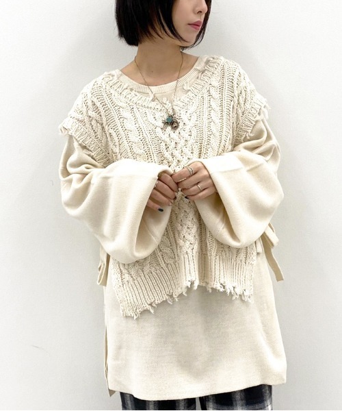 apres jour mignon（アプレジュールミニョン）の「メニーウェイニット/ニットベスト＋プルオーバーセット【ZOZOTOWN限定アイテム】（ニット/セーター・レディース・ブラック/ダークブラウン/パープル/アイボリー/ブルー系その他/ライトベージュ・X-LARGE/フリー）」の7枚目の写真