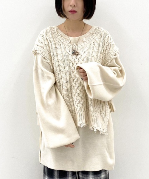 apres jour mignon（アプレジュールミニョン）の「メニーウェイニット/ニットベスト＋プルオーバーセット【ZOZOTOWN限定アイテム】（ニット/セーター・レディース・ブラック/ダークブラウン/パープル/アイボリー/ブルー系その他/ライトベージュ・X-LARGE/フリー）」の8枚目の写真