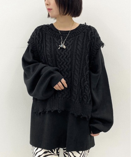 apres jour mignon（アプレジュールミニョン）の「メニーウェイニット/ニットベスト＋プルオーバーセット【ZOZOTOWN限定アイテム】（ニット/セーター・レディース・ブラック/ダークブラウン/パープル/アイボリー/ブルー系その他/ライトベージュ・X-LARGE/フリー）」の14枚目の写真