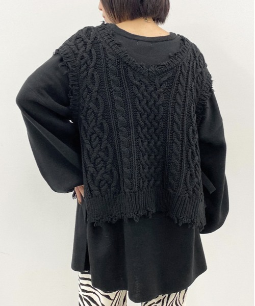 apres jour mignon（アプレジュールミニョン）の「メニーウェイニット/ニットベスト＋プルオーバーセット【ZOZOTOWN限定アイテム】（ニット/セーター・レディース・ブラック/ダークブラウン/パープル/アイボリー/ブルー系その他/ライトベージュ・X-LARGE/フリー）」の16枚目の写真