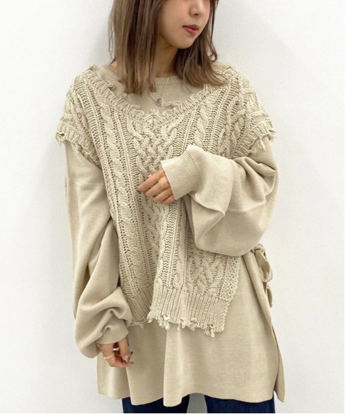 apres jour mignon（アプレジュールミニョン）の「メニーウェイニット/ニットベスト＋プルオーバーセット【ZOZOTOWN限定アイテム】（ニット/セーター・レディース・ブラック/ダークブラウン/パープル/アイボリー/ブルー系その他/ライトベージュ・X-LARGE/フリー）」の20枚目の写真