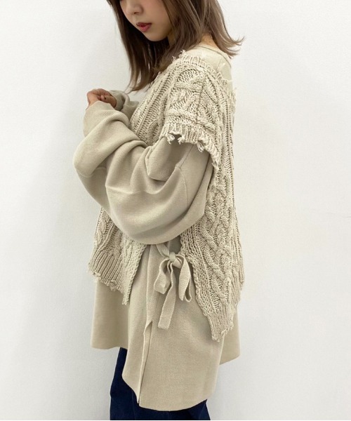 apres jour mignon（アプレジュールミニョン）の「メニーウェイニット/ニットベスト＋プルオーバーセット【ZOZOTOWN限定アイテム】（ニット/セーター・レディース・ブラック/ダークブラウン/パープル/アイボリー/ブルー系その他/ライトベージュ・X-LARGE/フリー）」の21枚目の写真