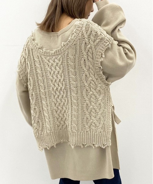 apres jour mignon（アプレジュールミニョン）の「メニーウェイニット/ニットベスト＋プルオーバーセット【ZOZOTOWN限定アイテム】（ニット/セーター・レディース・ブラック/ダークブラウン/パープル/アイボリー/ブルー系その他/ライトベージュ・X-LARGE/フリー）」の22枚目の写真