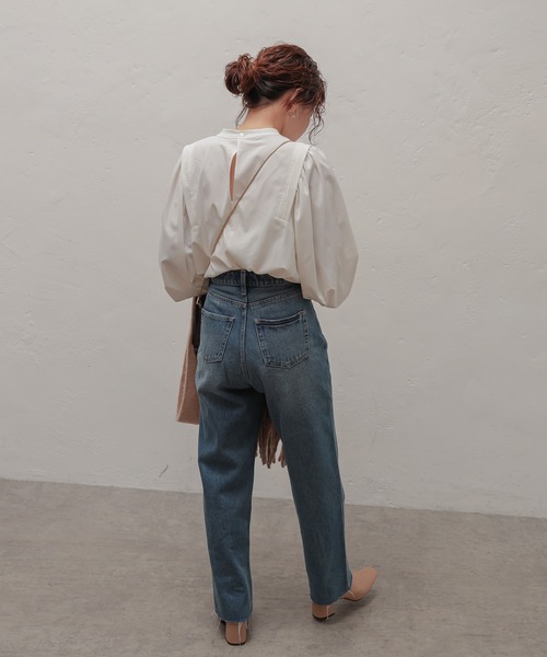 natural couture（ナチュラルクチュール）の「【大人ナチュ】【WEB限定】ボリュームスリーブステッチカラーブラウス（シャツ/ブラウス・レディース・ブラック/オフホワイト/ベージュ・FREE）」の7枚目の写真