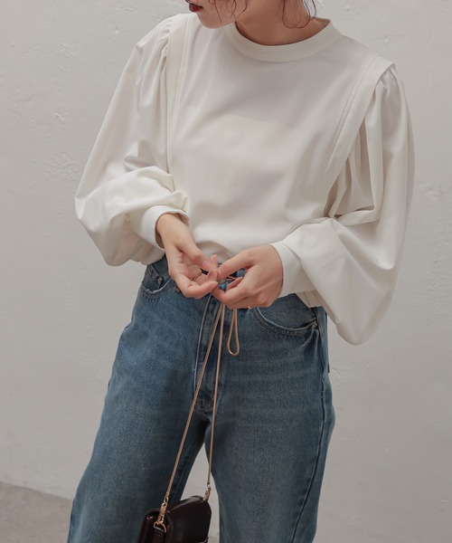 natural couture（ナチュラルクチュール）の「【大人ナチュ】【WEB限定】ボリュームスリーブステッチカラーブラウス（シャツ/ブラウス・レディース・ブラック/オフホワイト/ベージュ・FREE）」の10枚目の写真