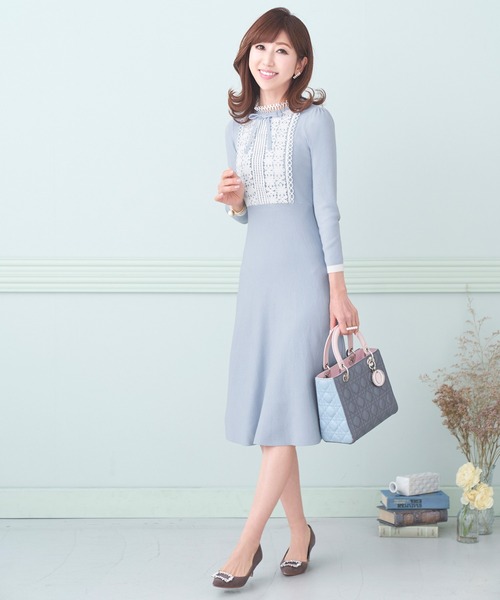 ニット ワンピース リボン付き 配色レース Prima Scherrer ワンピース Prima Scherrer プリマシェレル のファッション通販 Zozotown