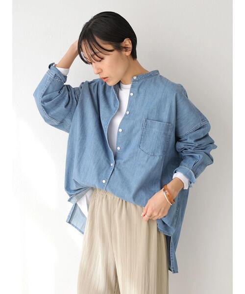 AMERICAN HOLIC（アメリカンホリック）の「前後差スタンドカラーデニムシャツ（シャツ/ブラウス・レディース・インディゴブルー・MEDIUM/LARGE）」の5枚目の写真