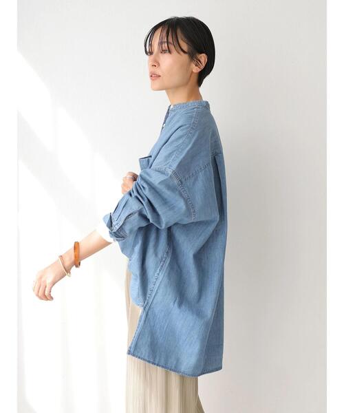 AMERICAN HOLIC（アメリカンホリック）の「前後差スタンドカラーデニムシャツ（シャツ/ブラウス・レディース・インディゴブルー・MEDIUM/LARGE）」の6枚目の写真