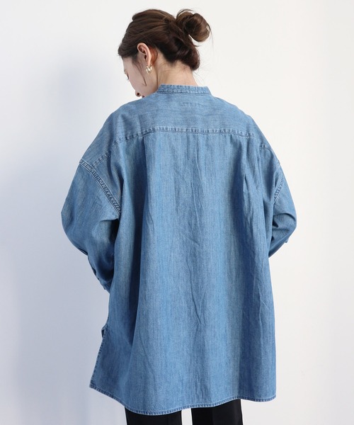 AMERICAN HOLIC（アメリカンホリック）の「前後差スタンドカラーデニムシャツ（シャツ/ブラウス・レディース・インディゴブルー・MEDIUM/LARGE）」の3枚目の写真