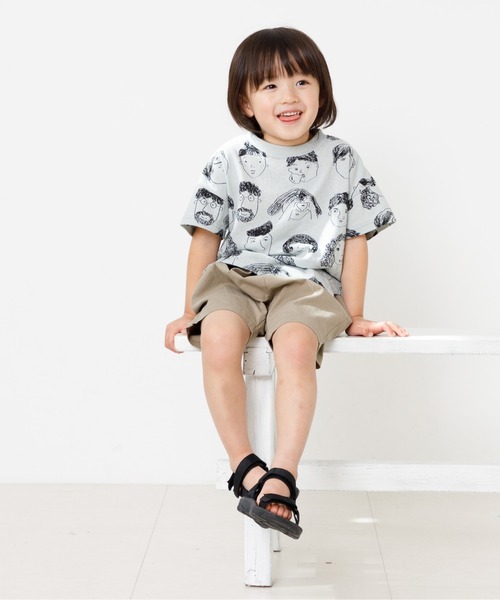 いろんな顔総柄Tシャツ□80～140cm（Tシャツ/カットソー）｜MAKE