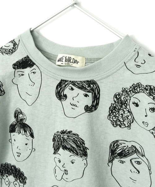 いろんな顔総柄Tシャツ□80～140cm（Tシャツ/カットソー）｜MAKE