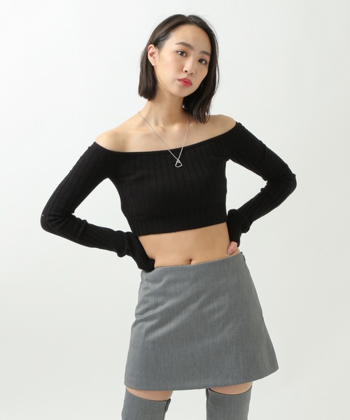 ALAND（エーランド）の「curetty／オフショルショートプルオーバー　2930667（Tシャツ/カットソー・レディース・スカイブルー/ブラック・SMALL）」の2枚目の写真