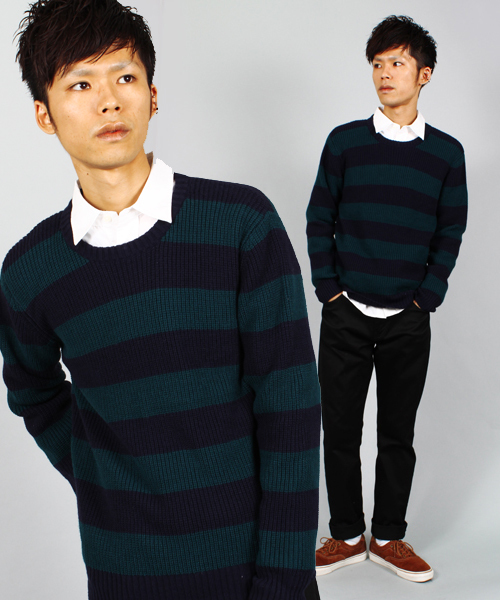 UNION STATION（ユニオンステーション）の「ボーダーニット（ニット/セーター・メンズ・グリーン/ネイビー/ワイン・L/M/LL）」の2枚目の写真